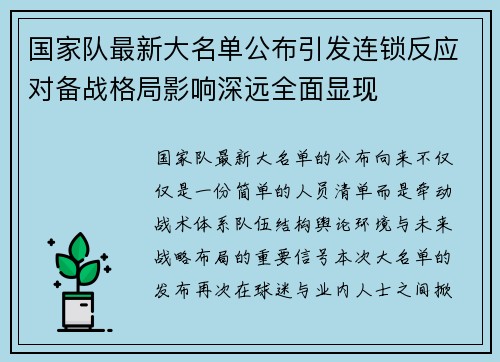 国家队最新大名单公布引发连锁反应对备战格局影响深远全面显现 国家队最新大名单公布引发连锁反应对备战格局影响深远全面显现